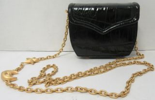 Vicenza Inc Vintage Black Patent Leather Mini Bag W/ Gold Chain