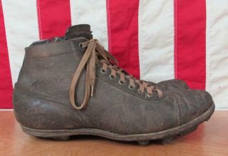 Vintage 1910s Treman King &co Leather Football Shoes Stacked Cleats Soccer/rugby
