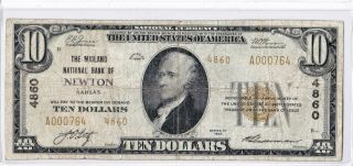 $10 1929 T2 Midland National Newton Kansas Ks " Mega Rare " ( (only 1 On Census))