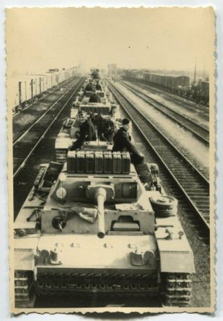 German Wwii Archive Photo: Panzer Iii Tanks & Crews On Railway Platforms