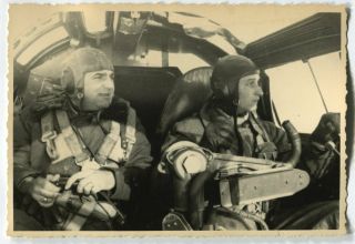 German Wwii Archive Photo: Luftwaffe Pilots In Bomber Aircraft Cockpit