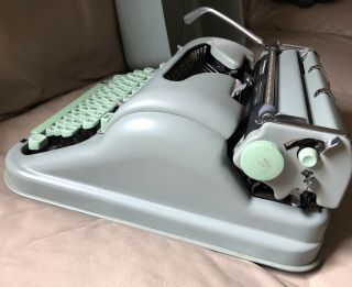 Vintage Hermes 3000 Typewriter Seafoam Green With Case And Brush 10