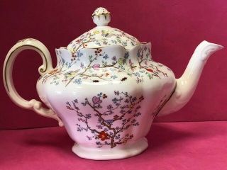 Rare Vintage Spode Shanghai Teapot R5321,  7 ",  Gold Trim,  Scalloped,  Retired Pattrn