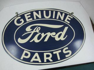 Vintage Ford Parts Blue & White Metal Shop Sign 16 " X 24 " Double Sided