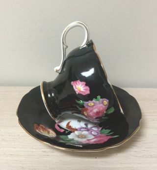 Vintage Rare Paragon Cup & Saucer Black with Flowers 5