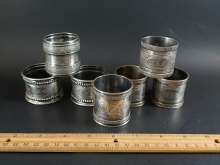 Six Antique Victorian Silver Plate Napkin Rings Including Two Pairs