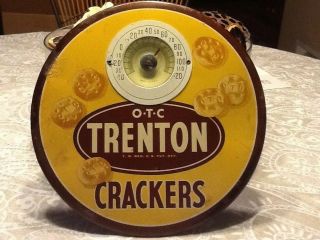 Vintage Tin Over Cardboard Advertising Thermometer O.  T.  C Trenton Crackers