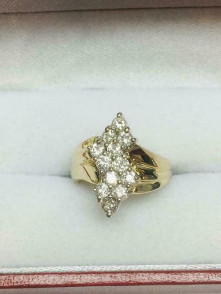 Vintage Cluster Engagement Ring 10k Yellow Gold Over Diamond Cocktail Ring 1 Ct