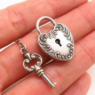Antique Victorian Sterling Silver Repousse Collectible Key Padlock Charm Pendant