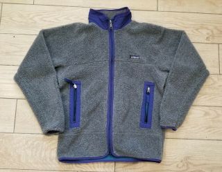 Vtg Patagonia Pef Jacket M Deep Pile Gray Purple Fleece Full Zip Made In Usa