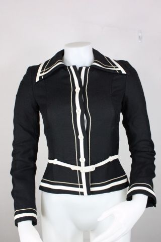 Louis Feraud Jacket 36 Xs/s Vintage Black White Linen Wool 60 