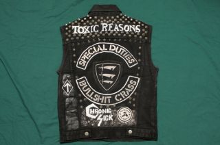 Vtg Punk Studded Black Denim Vest hardcore Special Duties Chronic Sick Motorhead 2