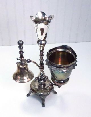Antique Aesthetic Movement Silverplate Spoon Holder Butler Bell Vase Combo Stand 2