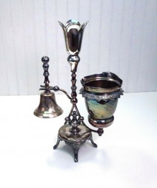 Antique Aesthetic Movement Silverplate Spoon Holder Butler Bell Vase Combo Stand 5