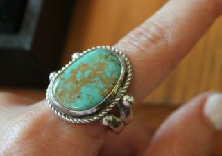 Sterling Silver 925 Ring Turquoise Bezel Set Oval Vintage Hand Made Size 9