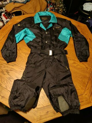 Vtg 80s 90s Mens Large Descente Racing One Piece Ski Suit Snow Bib Coat Snowsuit