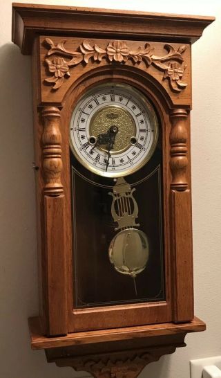 Vintage Oak Pendulum Wall Clock Roman Numerals