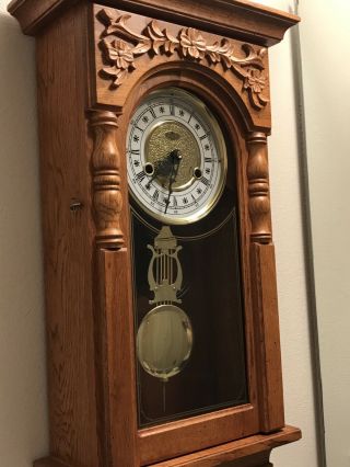 Vintage Oak Pendulum Wall Clock Roman Numerals 2