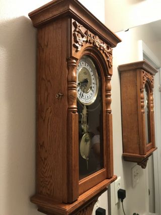 Vintage Oak Pendulum Wall Clock Roman Numerals 8