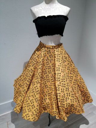 Vintage 1950s Novelty Print Full Circle Skirt Quilted Abe Lincoln Pennies