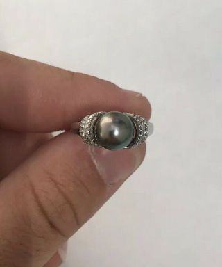 9ct Gold Diamond Black Cultured Pearl Ring