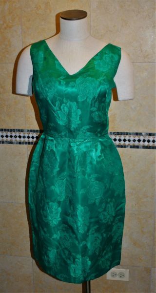 Vintage 1950s Emerald Green Cocktail Dress,  Mardi Gras Ny Designer Small - Size 2