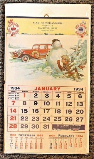 Vintage 1934 Standard Oil Co " Red Crown " 1934 Advertising Calendar & Rare