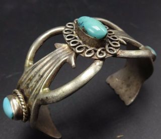 Vintage Navajo Sand Cast Sterling Silver & Light Blue Turquoise Cuff Bracelet