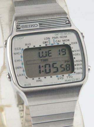 Vintage Rare Seiko World Time A358 Digital Watch/free Without Battery