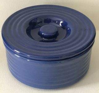 Vintage Bauer Pottery Deep Dark Blue Rings Ringware 6” Canister Jar Box With Lid