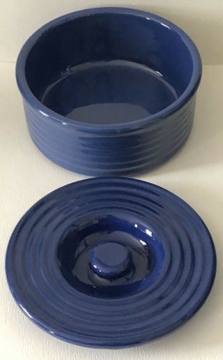 Vintage Bauer Pottery Deep Dark Blue Rings Ringware 6” Canister Jar Box with Lid 2