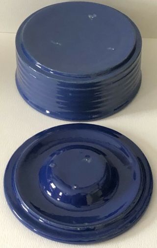 Vintage Bauer Pottery Deep Dark Blue Rings Ringware 6” Canister Jar Box with Lid 3