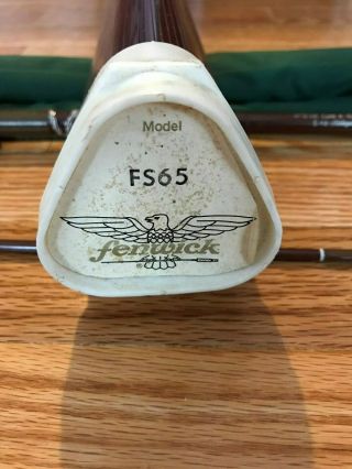 Vintage FS65 Fenwick 6 - 1/2 ' Spinning Fishing Rod 2 piece 5 oz Sleeve Case RARE 3