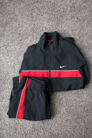 Vintage Nike Track Suit Set Jacket Pants Men L Black & Red Windbreaker Zipper