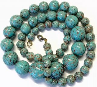 Vintage Heavy Turquoise Murano Glass Bead Necklace Gift Boxed