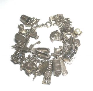 Vintage Silver Charm Bracelet With Charms,  97.  3g - S09