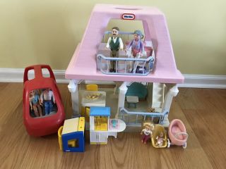 Vtg Little Tikes Grandma’s Pink Roof Dollhouse,  Furniture/fisher Price Family