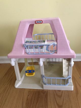 Vtg Little Tikes Grandma’s Pink Roof Dollhouse,  furniture/Fisher Price family 2