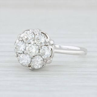 Vintage 1ctw Diamond Cluster Engagement Ring - 14k White Gold Sz 7.  75 Flower Halo