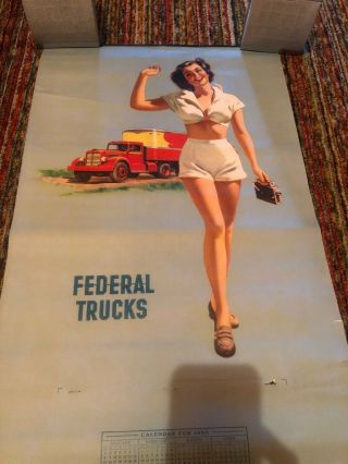 Vintage Pinup Girl Calendar Sign Federal Trucks