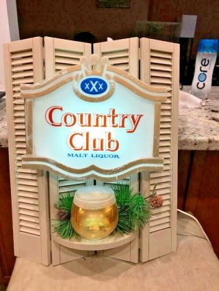 Rare Vintage Country Club Malt Liquor 3d Lighted Bar Sign