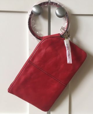 Hobo Bags Sable Leather Wristlet Purse Clutch Geranium Red With Tags