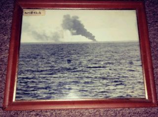 Vtg 8 X 10 B & W,  Wwii Photograph Chitose Class Japanese Carrier Burning