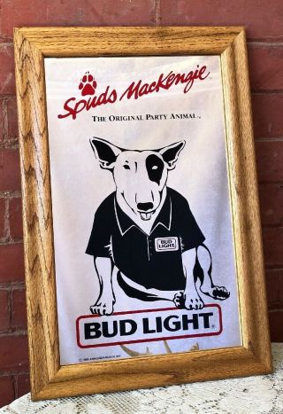 Spuds Mackenzie Bud Light Budweiser Vintage 1986 Advertising Mirror Bar Sign