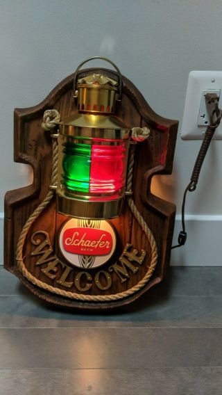 - Schaefer Beer Light Vintage Nautical " Welcome " Sign Red/green -