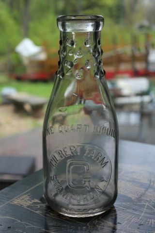 Vintage Gilbert Farm Stamford,  Ny 1 Quart Glass Milk Bottle