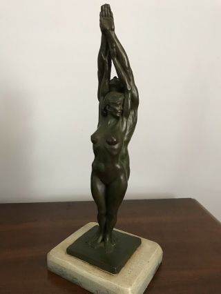 Vintage Bronze Sculpture Nude Man And Women Intertwined Patina And Base