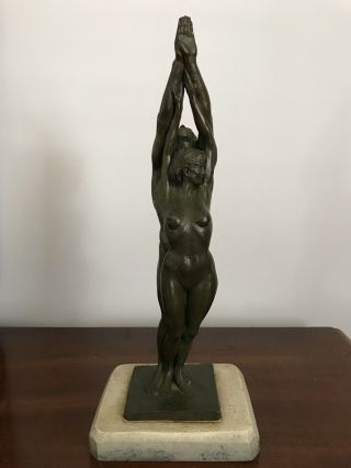 Vintage Bronze Sculpture Nude Man And Women Intertwined Patina And Base 2