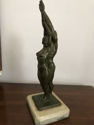 Vintage Bronze Sculpture Nude Man And Women Intertwined Patina And Base 3