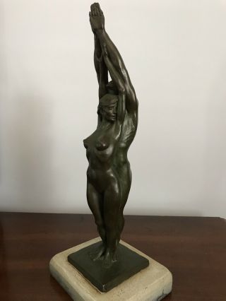 Vintage Bronze Sculpture Nude Man And Women Intertwined Patina And Base 4